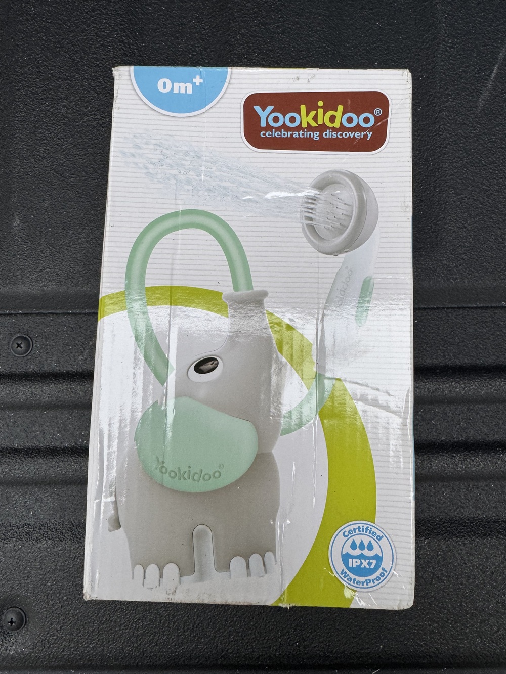 Yookidoo Elephant Baby Bath Shower Head Water Pump Trunk Spout Rinser Grey Green